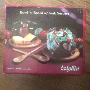 Dolphin Vintage handcrafted teakwood bowl & board